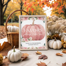 ピンクのかぼちゃの引出物テーブルサイン 8x10