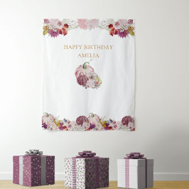 ピンクのかぼちゃの田舎風の花の女の子の誕生日 タペストリー