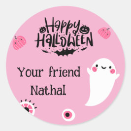 ピンクのかわいいお化けのハッピーハロウィン ラウンドシール
