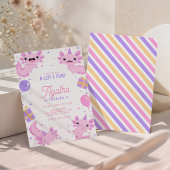 ピンクのかわいいウーパールーパー女子の誕生日パーティー 招待状