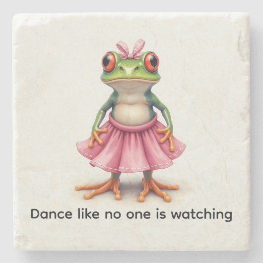 ピンクのかわいいカエル。誰も見てないように踊ろう ストーンコースター (正面)