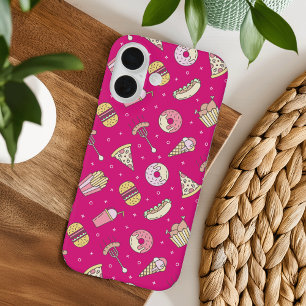 ピンクのかわいいジャンクフードパターン iPhone 16ケース