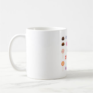 ピンクのかわいいチョコレートとキャンディ柄 コーヒーマグカップ