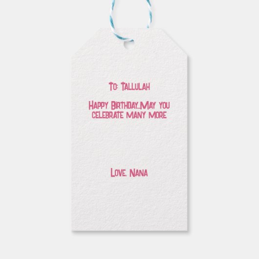 ピンクのかわいいネコのプールパーティーの好意または ギフトタグ (裏面)