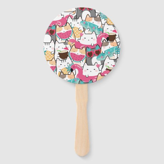 ピンクのかわいいネコのプール誕生日パーティー ハンドファン (裏面)