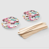 ピンクのかわいいネコのプール誕生日パーティー ハンドファン (組立なし)