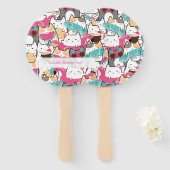 ピンクのかわいいネコのプール誕生日パーティー ハンドファン (正面&裏面)