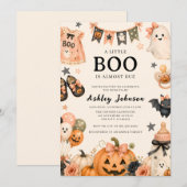 ピンクのかわいいハロウィンベビー・シャワー 招待状 (正面/裏面)