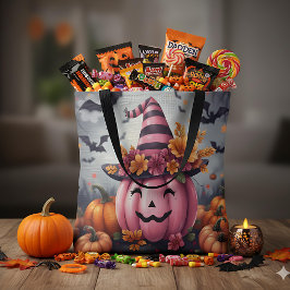 ピンクのかわいいハロウィン・パンプキン・ジャックオーランタン トートバッグ