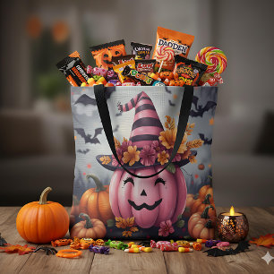 ピンクのかわいいハロウィン・パンプキン・ジャックオーランタン トートバッグ