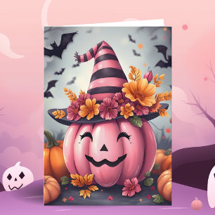 ピンクのかわいいハロウィン・パンプキン・ジャックランタン カード