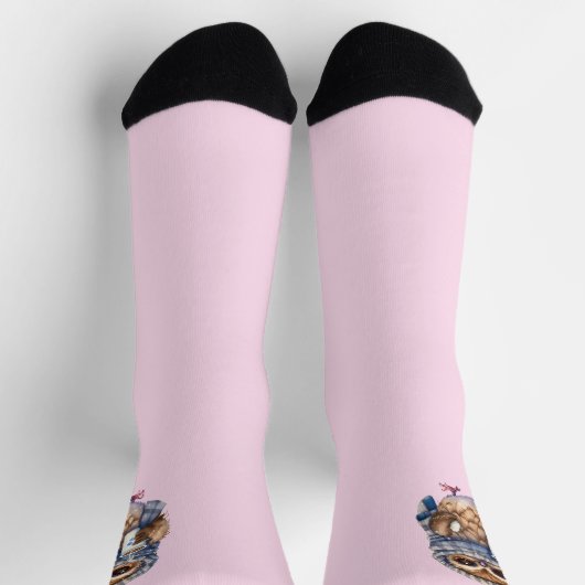 ピンクのかわいいフクロウの靴下 ソックス (上部)