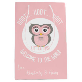 ピンクのかわいいフクロフクロフオットフオットワールドへようこそ ミディアムペーパーバッグ