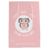 ピンクのかわいいフクロフクロフオットフオットワールドへようこそ ミディアムペーパーバッグ (裏面)