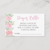 ピンクのかわいいフローラボホベイビーシャワーおむつラッフル エンクロージャーカード (正面)