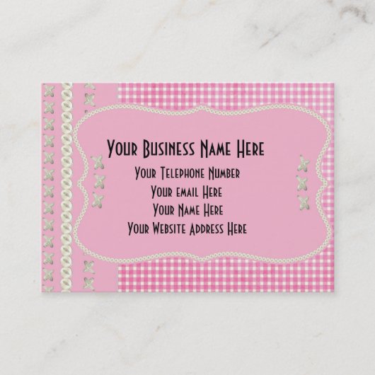 ピンクのかわいいボタンクロスステッチの名刺 名刺 (正面)