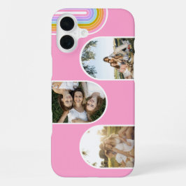ピンクのかわいいモダンな3枚写真レイアウトカスタム iPhone 16 PLUSケース