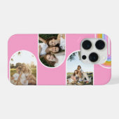 ピンクのかわいいモダンな3枚写真レイアウトカスタム iPhoneケース (裏面横)