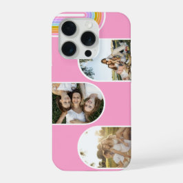 ピンクのかわいいモダンな3枚写真レイアウトカスタム iPhone 15 PROケース