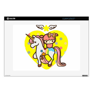 ピンクのかわいいユニコーンおよびかわいいペット スキンシール15インチノートパソコン用