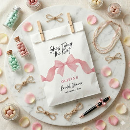 ピンクのかわいいリボン ウェディングシャワー She's Tying the Knot フェイバーバッグ