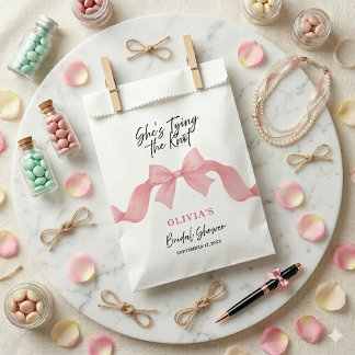 ピンクのかわいいリボン ウェディングシャワー She's Tying the Knot フェイバーバッグ