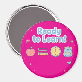 ピンクのかわいい勉強準備完了 はじめましての学校へ マグネット