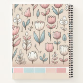 ピンクのかわいい女の子のイニシャルが入ったチューリップ ノートブック (裏面)