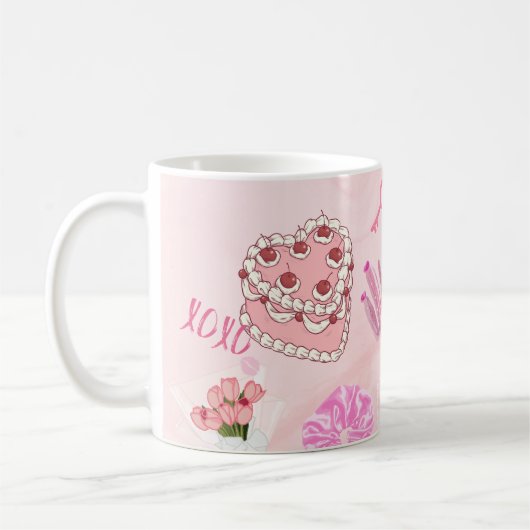 ピンクのかわいい女の子トートバッグ。 コーヒーマグカップ (左)