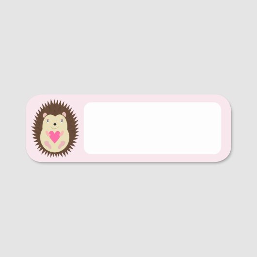 ピンクのかわいい女の子ハリネズミのベビーシャワー 名札 (正面)