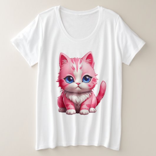 ピンクのかわいい子ネコ プラスサイズTシャツ (デザイン正面)