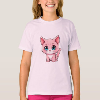 ピンクのかわいい子猫 Tシャツ
