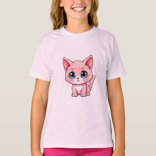 ピンクのかわいい子猫 Tシャツ (正面)