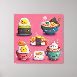 ピンクのかわいい寿司の宴 キャンバスプリント