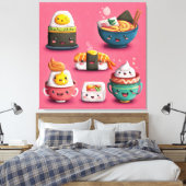 ピンクのかわいい寿司の宴 キャンバスプリント (インサイチュ (寝室))