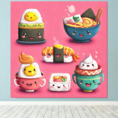 ピンクのかわいい寿司の宴 キャンバスプリント (インサイチュ (ウッドフロア))