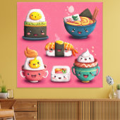 ピンクのかわいい寿司の宴 キャンバスプリント (インサイチュ (リビング))