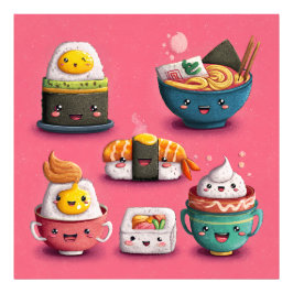 ピンクのかわいい寿司の宴 フォトプリント