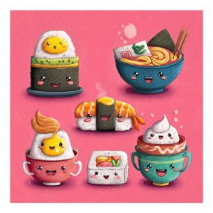 ピンクのかわいい寿司の宴 フォトプリント