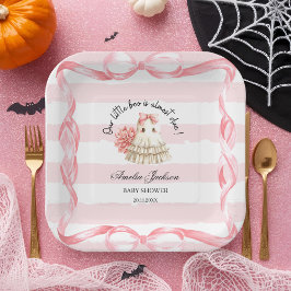 ピンクのかわいい幽霊小さなブーブベビーシャワー招待状 ペーパープレート
