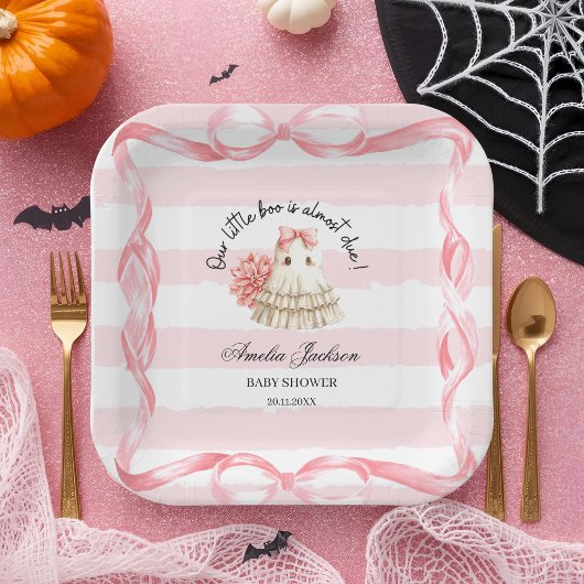 ピンクのかわいい幽霊小さなブーブベビーシャワー招待状 ペーパープレート