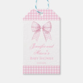 ピンクのかわいい弓の赤ちゃん感謝していシャワーあなたメッセージカード ギフトタグ (正面)