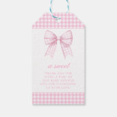 ピンクのかわいい弓の赤ちゃん感謝していシャワーあなたメッセージカード ギフトタグ (裏面)
