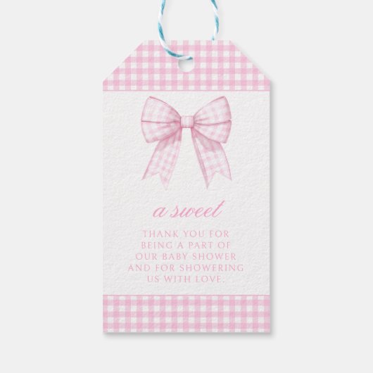 ピンクのかわいい弓の赤ちゃん感謝していシャワーあなたメッセージカード ギフトタグ (裏面)