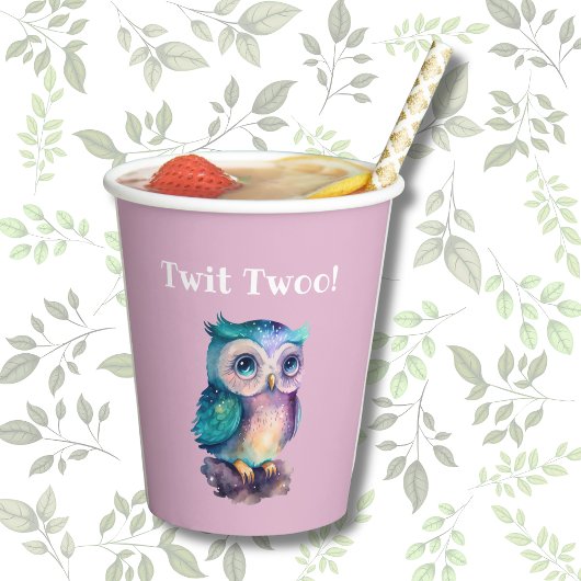 ピンクのかわいい森の森の動物フクロウ 紙コップ