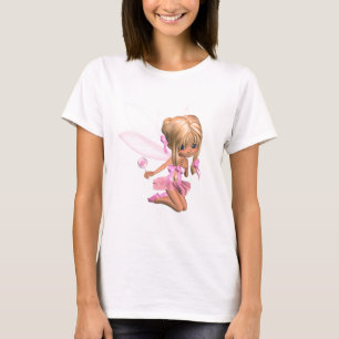 ピンクのかわいい漫画のバレリーナの妖精-ひざまずきます Tシャツ
