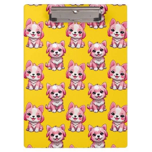 ピンクのかわいい犬 - イエロー クリップボード (正面)