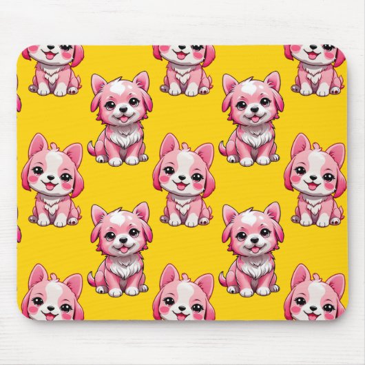 ピンクのかわいい犬 - イエロー マウスパッド (正面)