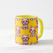 ピンクのかわいい犬 - イエロー マグカップ (正面右)