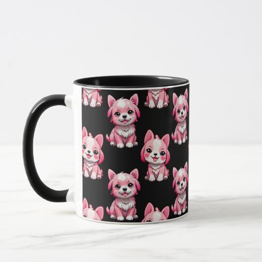 ピンクのかわいい犬 - 黒 マグカップ (左)